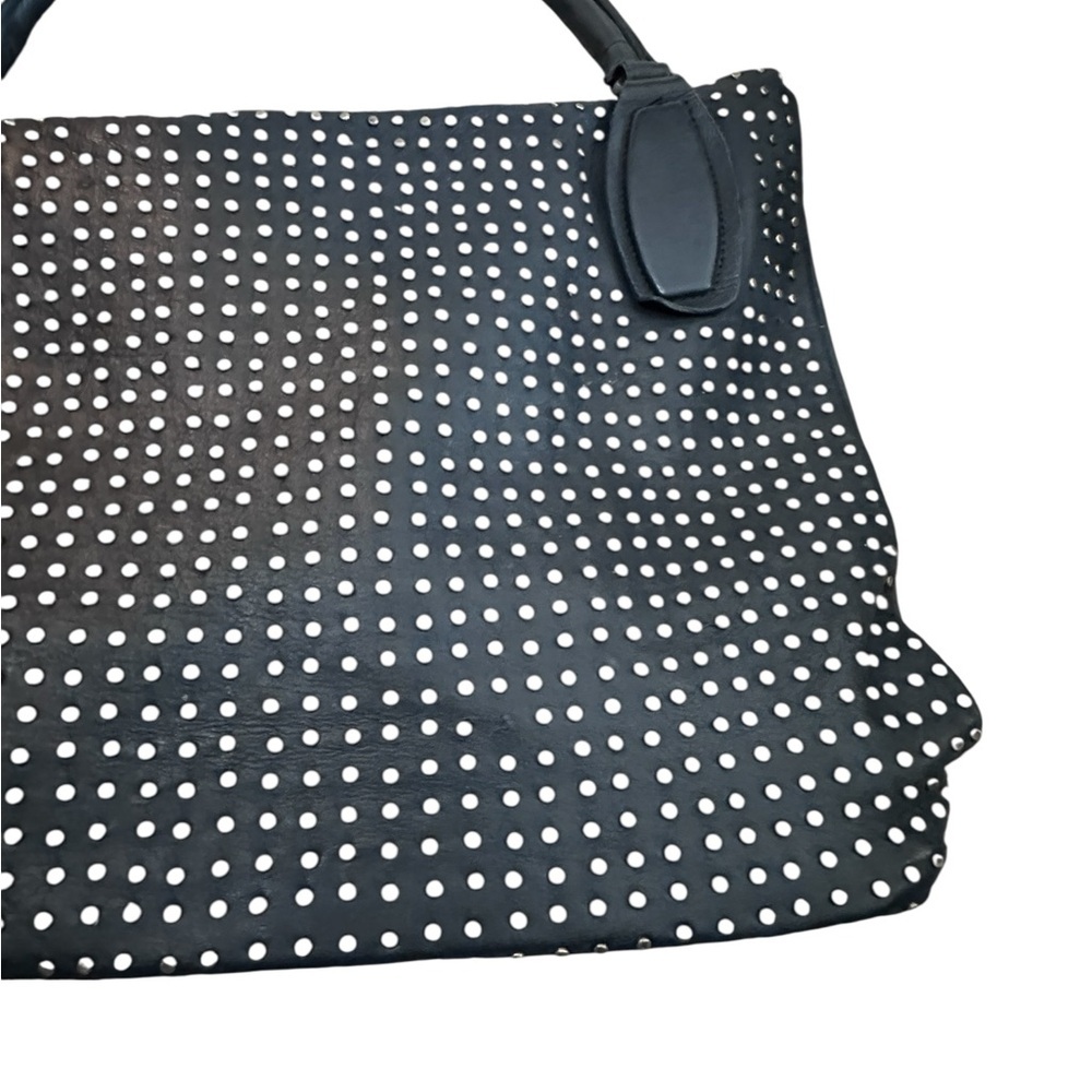 Platania Black Leather Studded Shoulder Bag tote - Picture 4 of 8